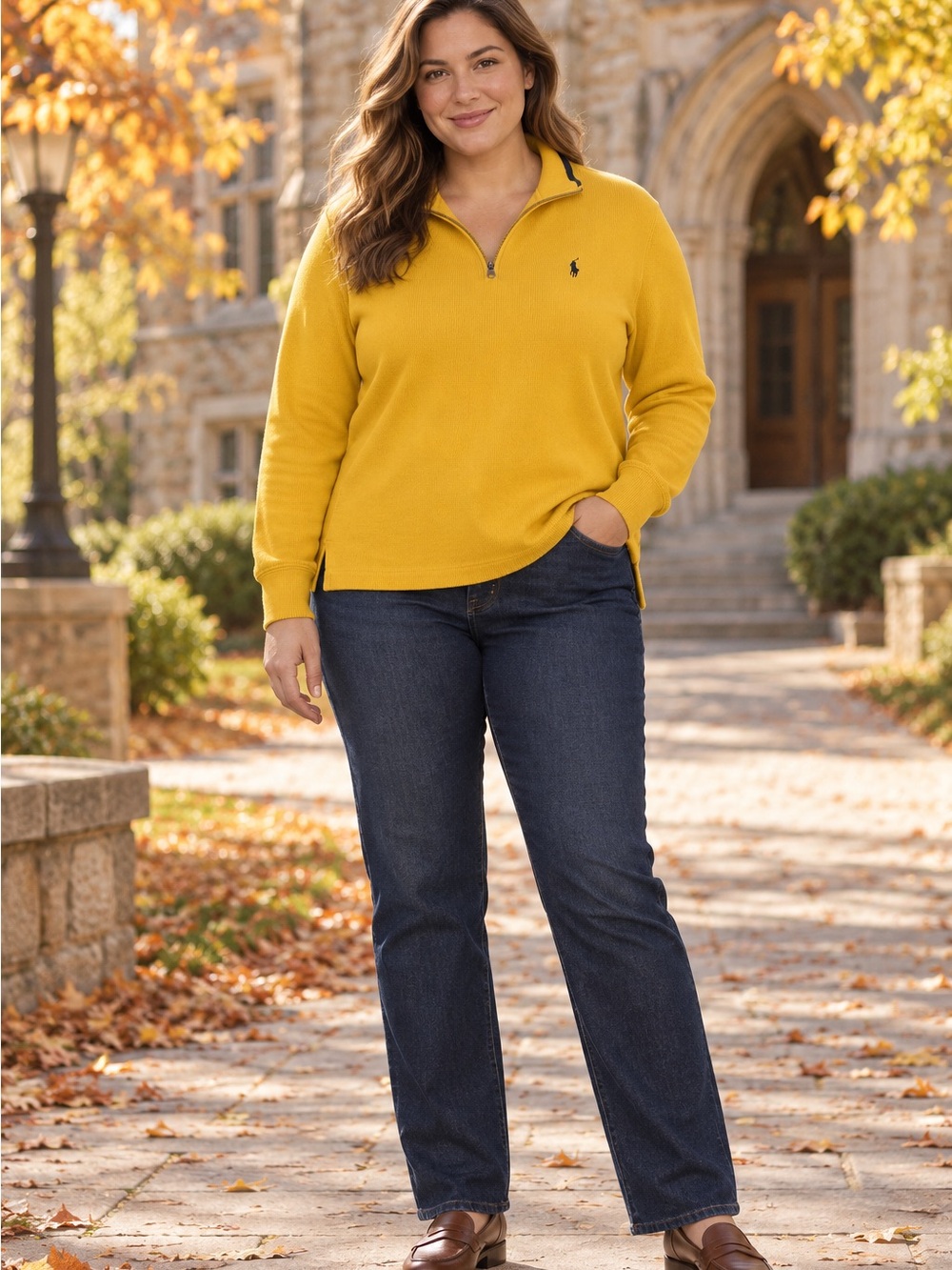 Polo Ralph Lauren Mustard Yellow Quarter-Zip Sweater Preppy